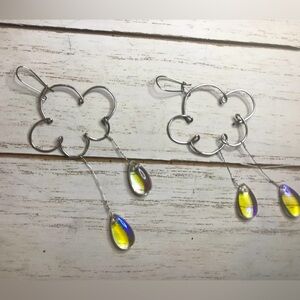 New* Handmade Cloud, Rain drop Earrings. Silver. Iridescent. Tear drop. Dangly.